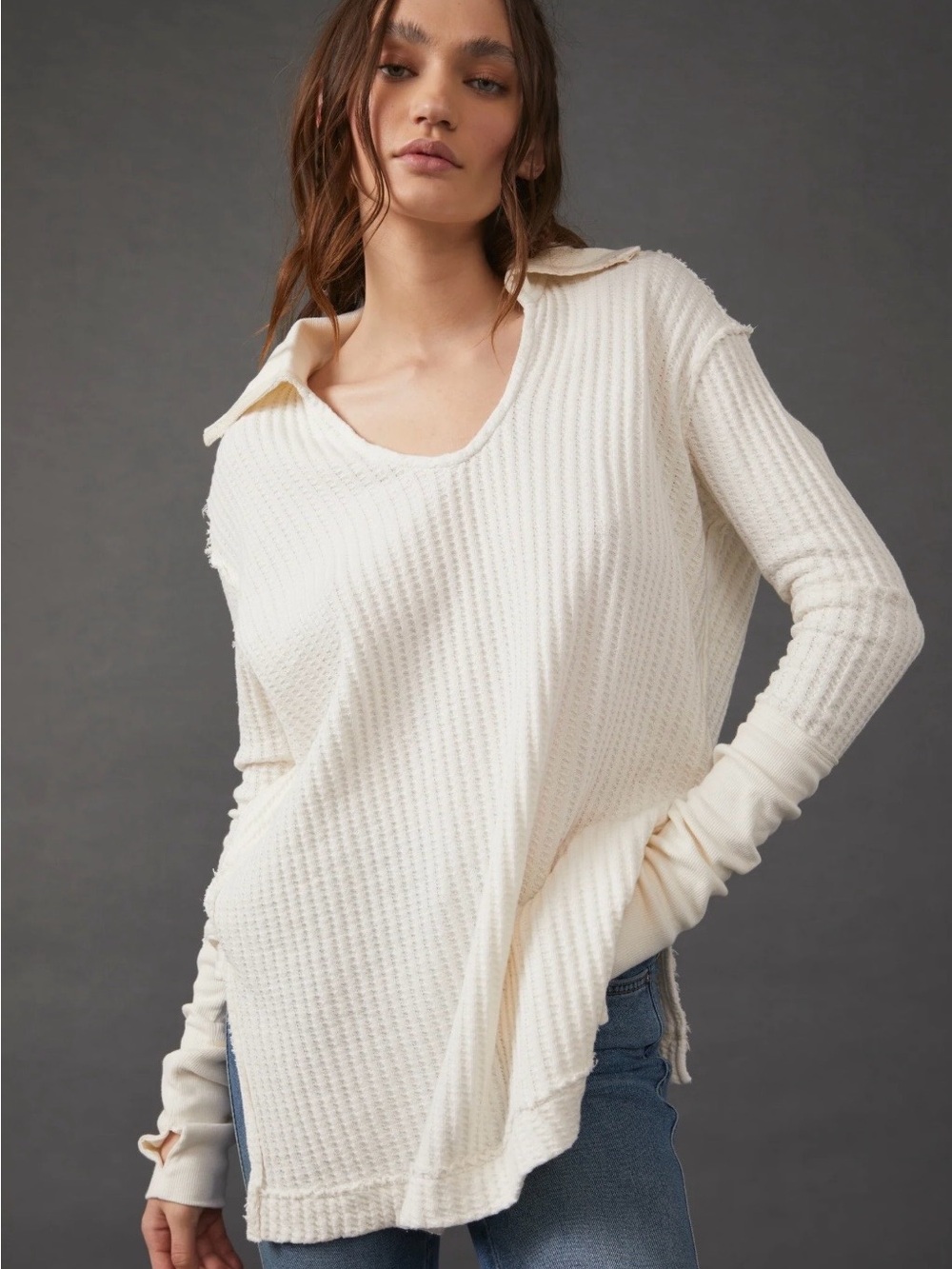 Free People We The Free Raymond Thermal Top Ivory L